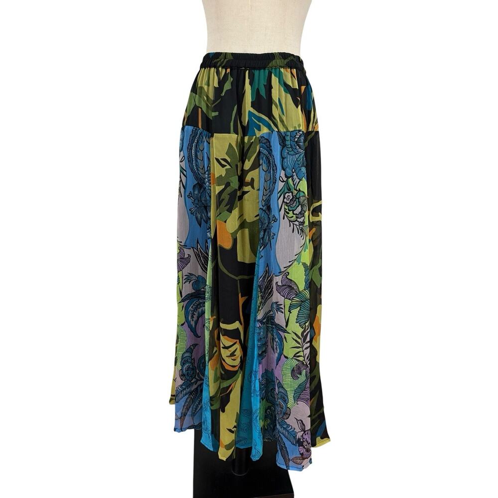 ANU by Natural Maxi Skirt S Boho Hippie Whimsy Crinkle Floral‎ Elastic Waist